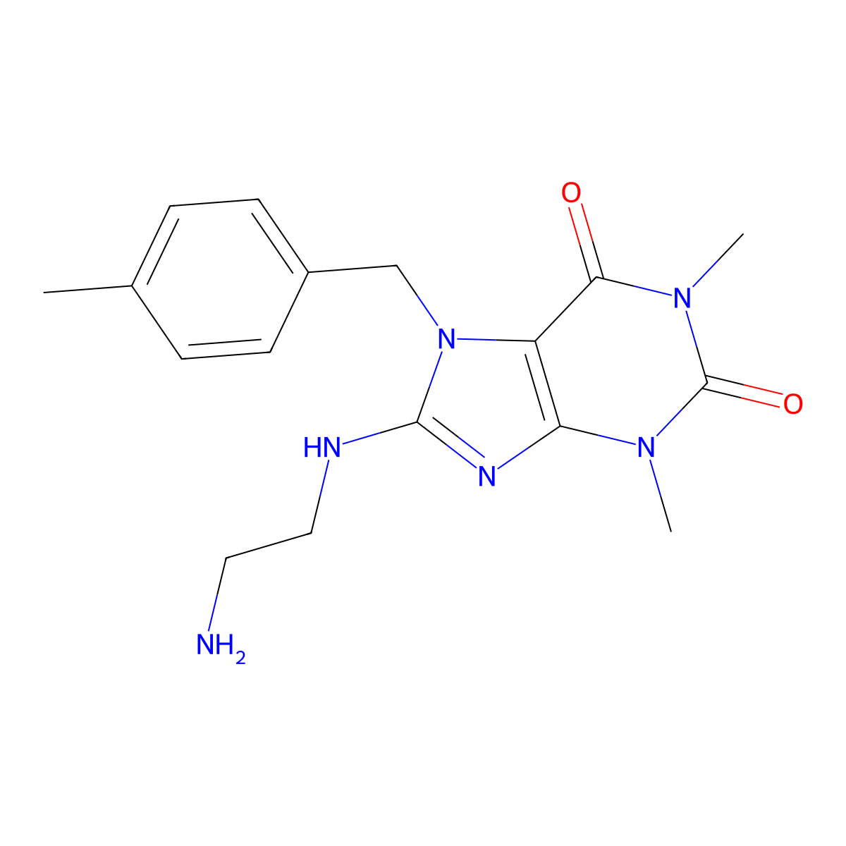8-(2-Aminoethylamino)-1,3-dimethyl-7-[(4-methylphenyl)methyl]purine-2,6-dione molecular structure, CAS 505080-97-7