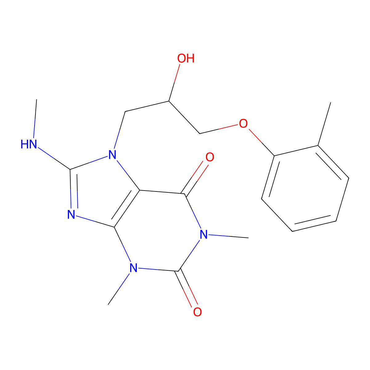 7-[2-Hydroxy-3-(2-methylphenoxy)propyl]-1,3-dimethyl-8-(methylamino)purine-2,6-dione molecular structure, CAS 505081-00-5