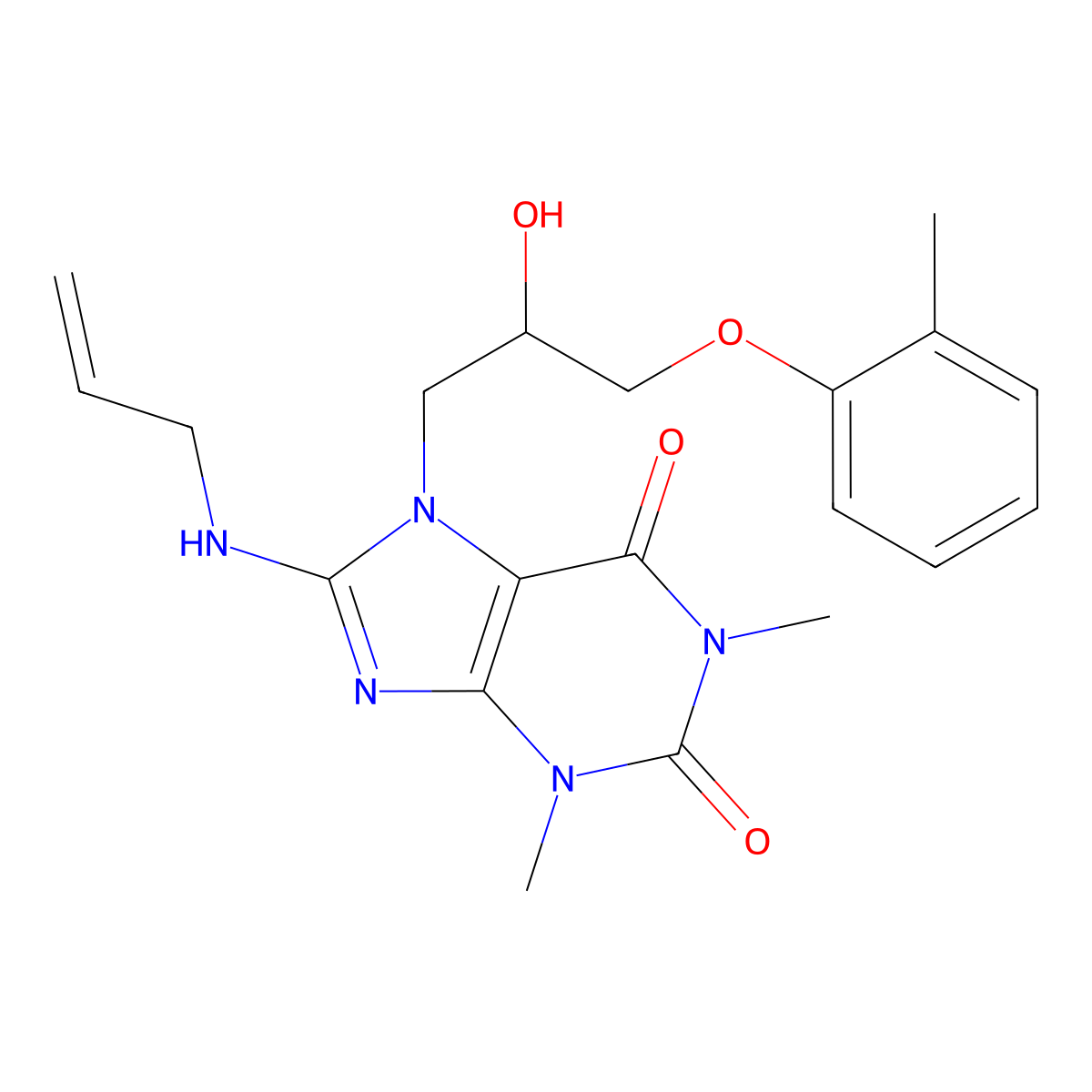 8-(allylamino)-7-(2-hydroxy-3-(o-tolyloxy)propyl)-1,3-dimethyl-1H-purine-2,6(3H,7H)-dione molecular structure, CAS 505081-03-8