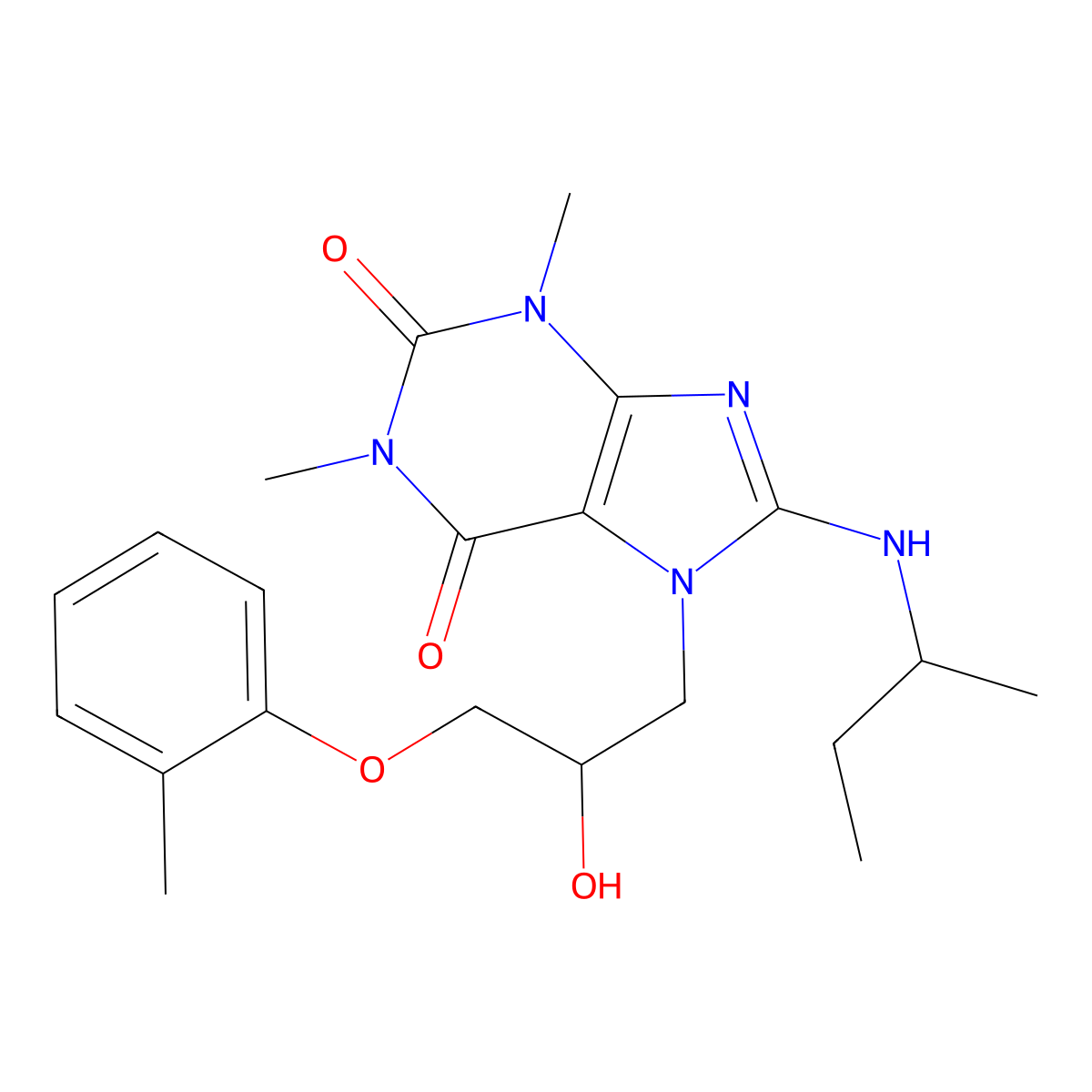 8-(Butan-2-ylamino)-7-[2-hydroxy-3-(2-methylphenoxy)propyl]-1,3-dimethylpurine-2,6-dione molecular structure, CAS 505081-04-9