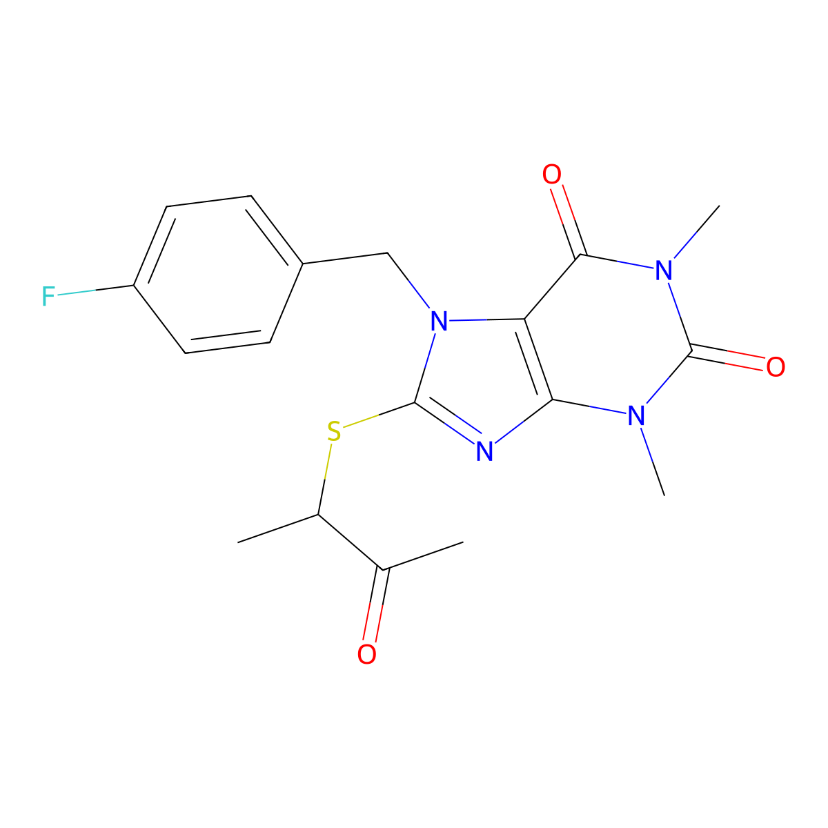 7-[(4-Fluorophenyl)methyl]-1,3-dimethyl-8-(3-oxobutan-2-ylsulfanyl)purine-2,6-dione molecular structure, CAS 505081-09-4
