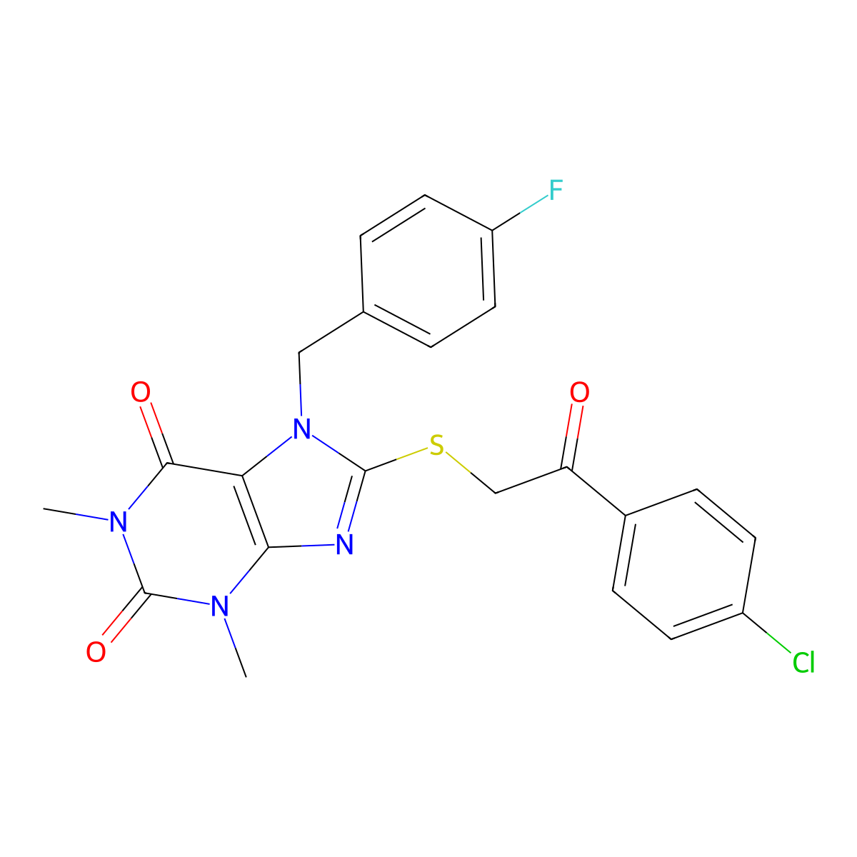 8-((2-(4-chlorophenyl)-2-oxoethyl)thio)-7-(4-fluorobenzyl)-1,3-dimethyl-1H-purine-2,6(3H,7H)-dione molecular structure, CAS 505081-10-7