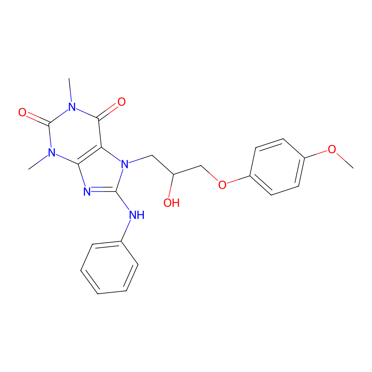 7-[2-Hydroxy-3-(4-methoxy-phenoxy)-propyl]-1,3-dimethyl-8-phenylamino-3,7-dihydro-purine-2,6-dione molecular structure, CAS 505081-13-0