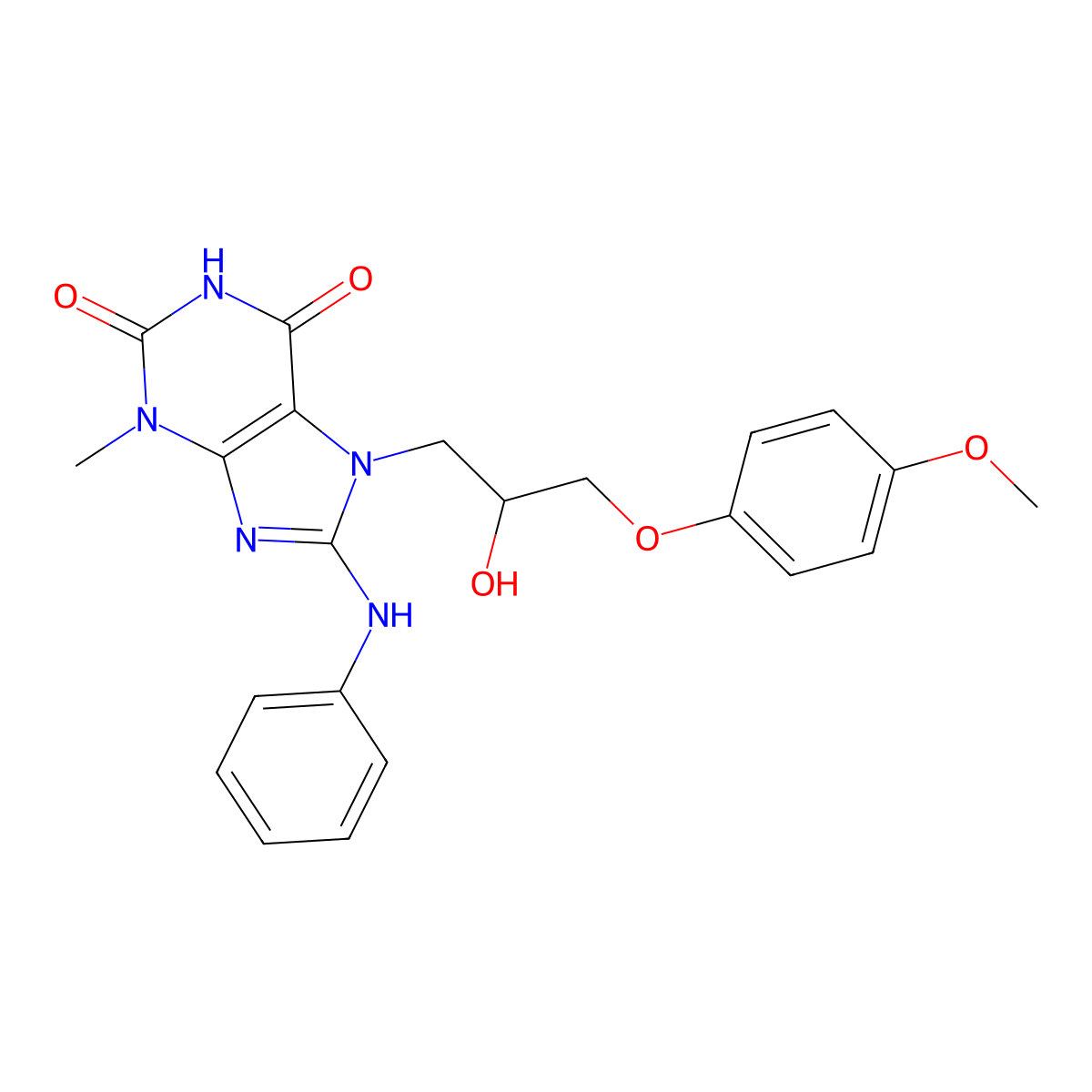 8-Anilino-7-[2-hydroxy-3-(4-methoxyphenoxy)propyl]-3-methylpurine-2,6-dione molecular structure, CAS 505081-14-1