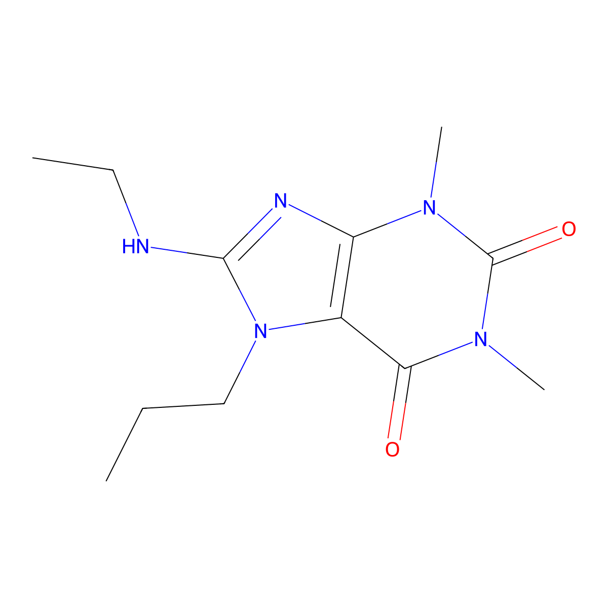 8-(ethylamino)-1,3-dimethyl-7-propyl-1H-purine-2,6(3H,7H)-dione molecular structure, CAS 505081-19-6