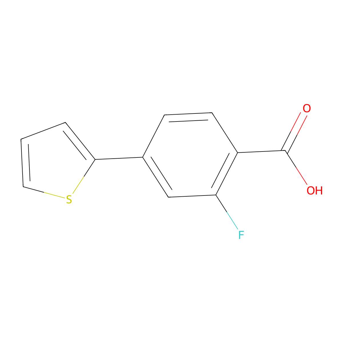 2-Fluoro-4-(thiophen-2-yl)benzoic acid molecular structure, CAS 505082-90-6