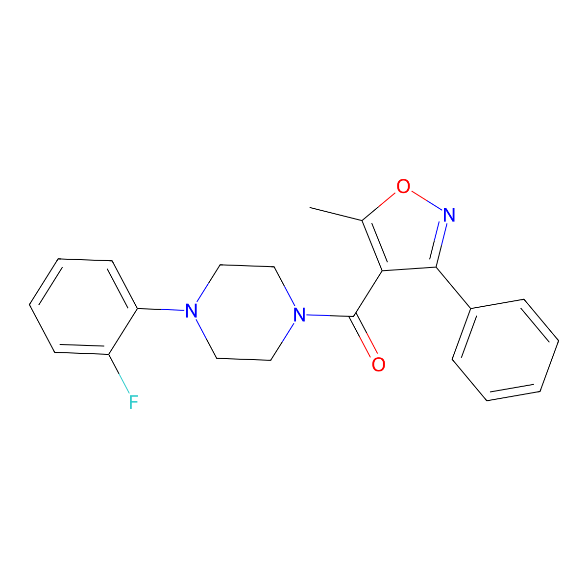 4-(2-Fluorophenyl)piperazinyl 5-methyl-3-phenylisoxazol-4-yl ketone molecular structure, CAS 505088-33-5