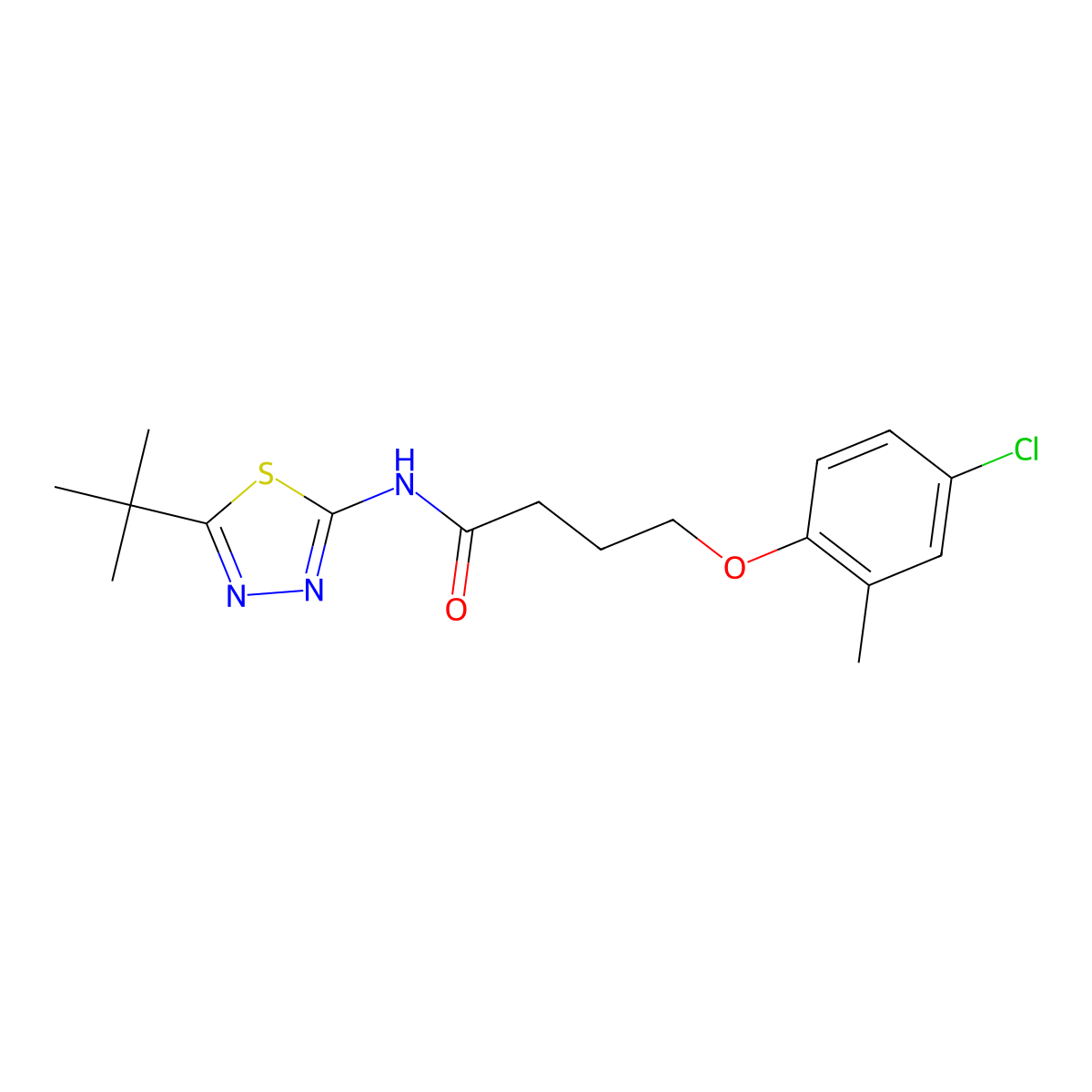 N-(5-tert-butyl-1,3,4-thiadiazol-2-yl)-4-(4-chloro-2-methylphenoxy)butanamide molecular structure, CAS 505088-36-8