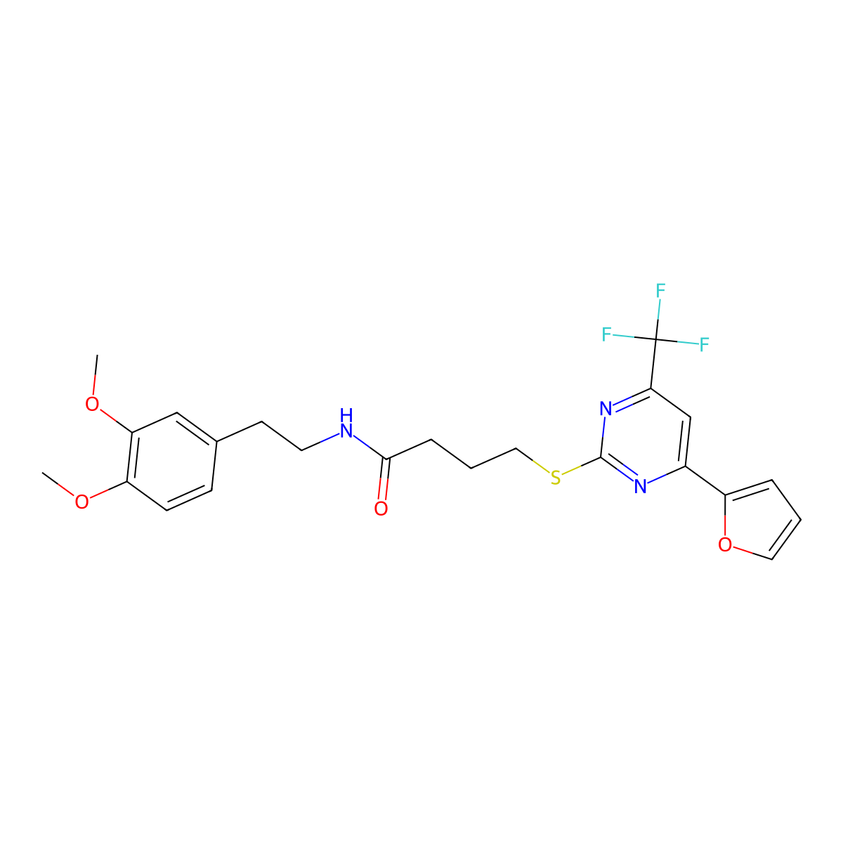 N-[2-(3,4-dimethoxyphenyl)ethyl]-4-[4-(furan-2-yl)-6-(trifluoromethyl)pyrimidin-2-yl]sulfanylbutanamide molecular structure, CAS 505089-83-8