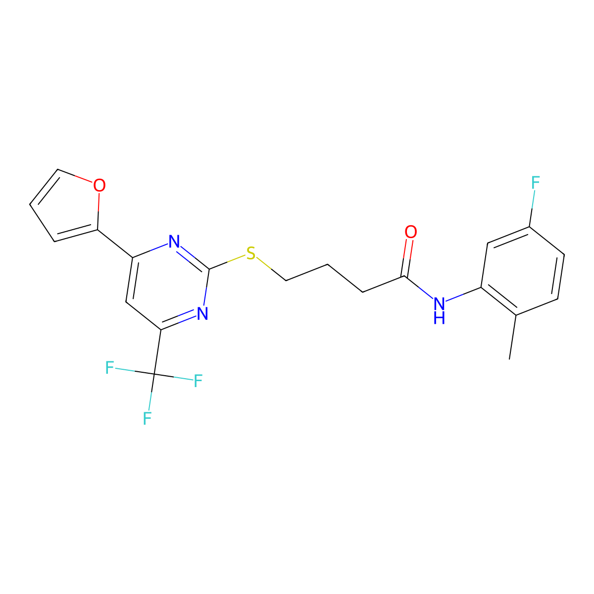 N-(5-fluoro-2-methylphenyl)-4-[4-(furan-2-yl)-6-(trifluoromethyl)pyrimidin-2-yl]sulfanylbutanamide molecular structure, CAS 505089-93-0