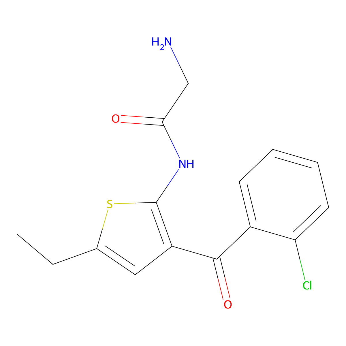 2-Amino-N-[3-(2-chlorobenzoyl)-5-ethyl-2-thienyl]acetamide molecular structure, CAS 50509-09-6