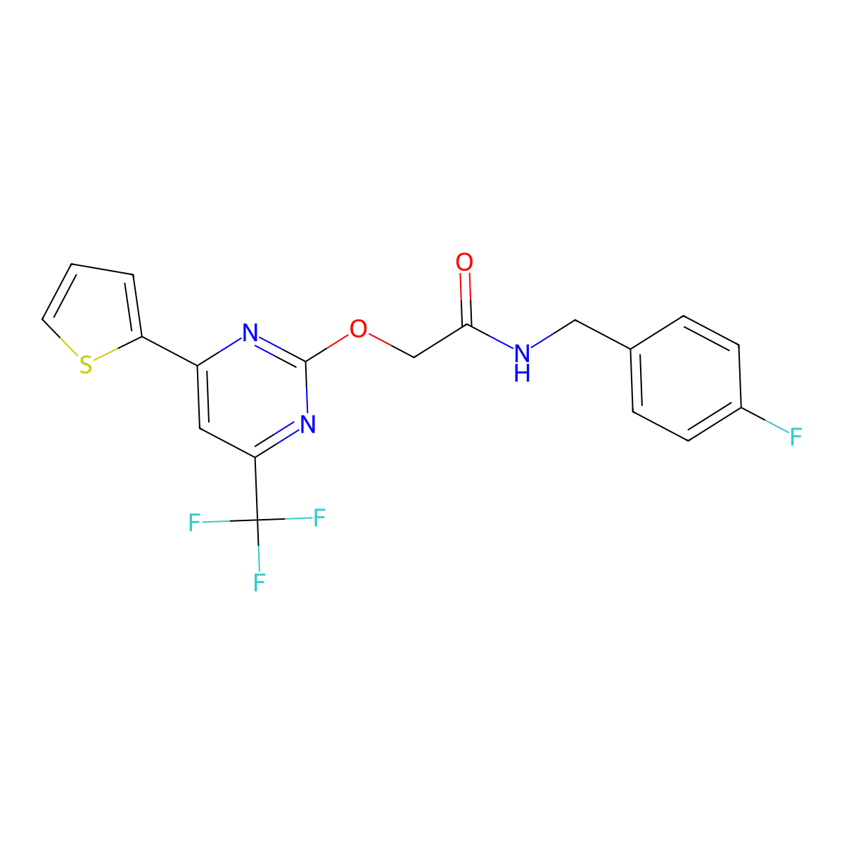 N-(4-fluorobenzyl)-2-{[4-(2-thienyl)-6-(trifluoromethyl)-2-pyrimidinyl]oxy}acetamide molecular structure, CAS 505090-20-0