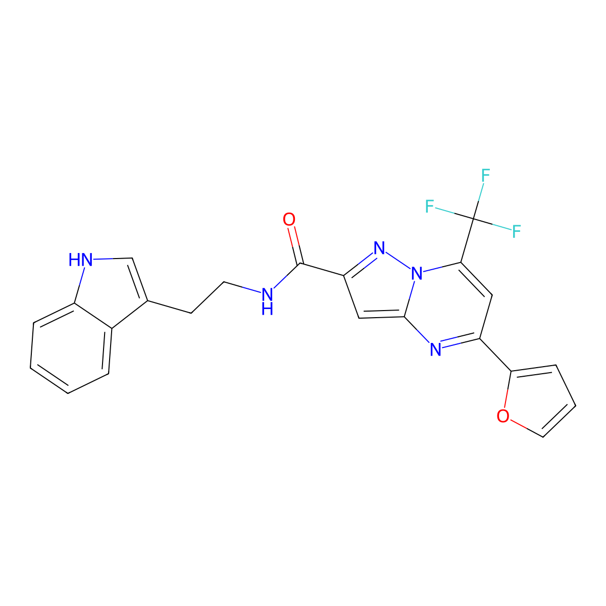 5-(furan-2-yl)-N-[2-(1H-indol-3-yl)ethyl]-7-(trifluoromethyl)pyrazolo[1,5-a]pyrimidine-2-carboxamide molecular structure, CAS 505090-69-7