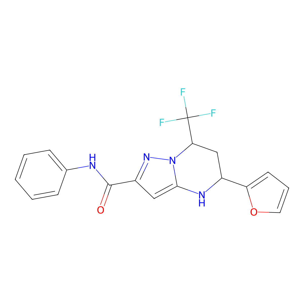 5-(furan-2-yl)-N-phenyl-7-(trifluoromethyl)-4,5,6,7-tetrahydropyrazolo[1,5-a]pyrimidine-2-carboxamide molecular structure, CAS 505091-90-7