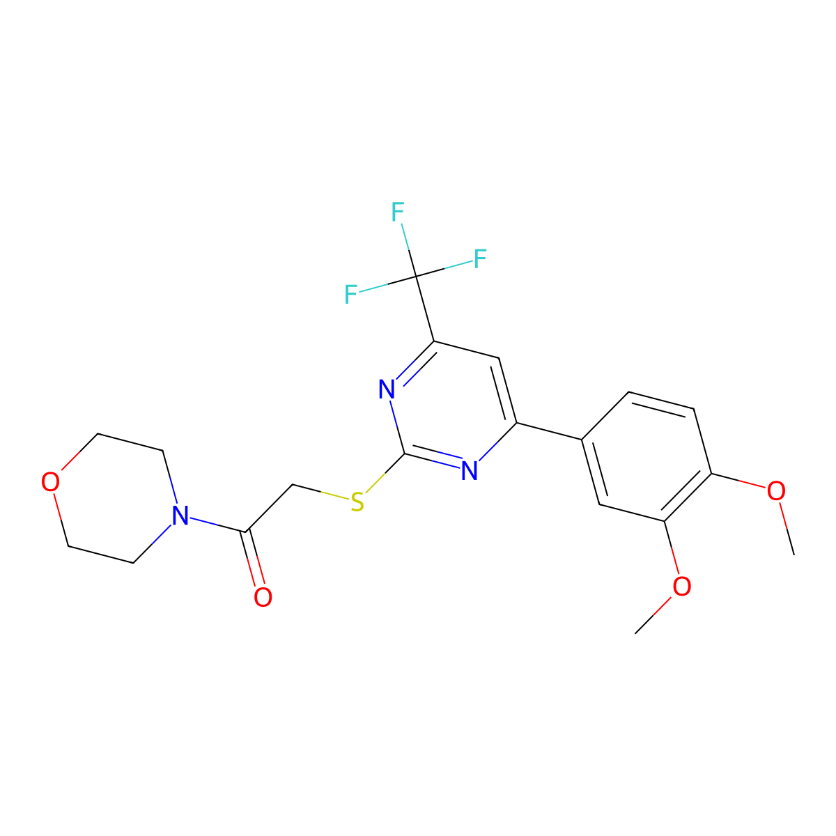 4-({[4-(3,4-Dimethoxyphenyl)-6-(trifluoromethyl)-2-pyrimidinyl]sulfanyl}acetyl)morpholine molecular structure, CAS 505091-94-1