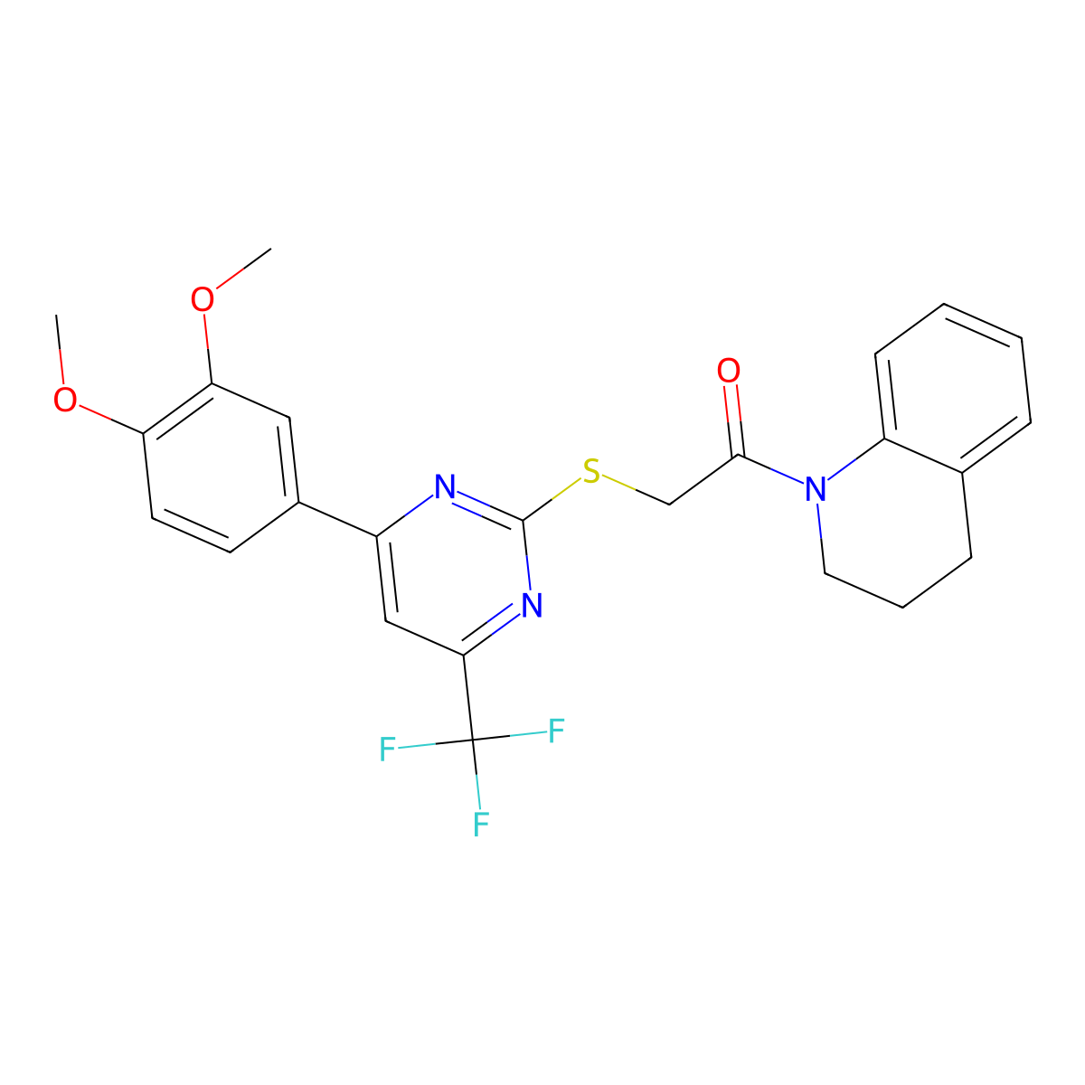 1-({[4-(3,4-Dimethoxyphenyl)-6-(trifluoromethyl)-2-pyrimidinyl]sulfanyl}acetyl)-1,2,3,4-tetrahydroquinoline molecular structure, CAS 505092-13-7