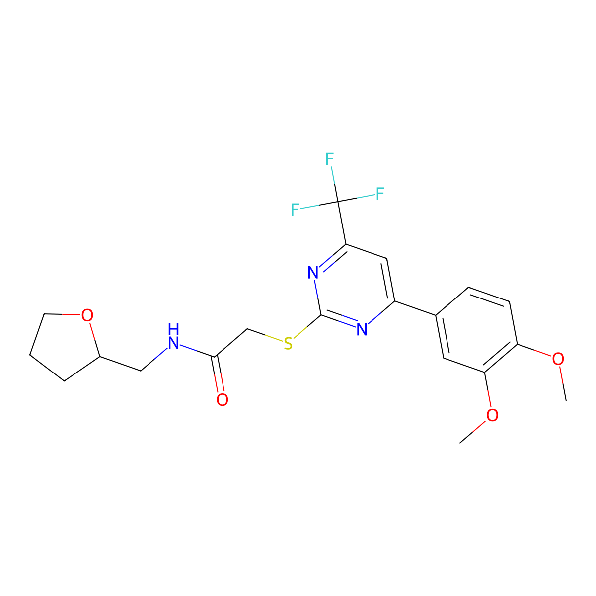 2-[4-(3,4-dimethoxyphenyl)-6-(trifluoromethyl)pyrimidin-2-yl]sulfanyl-N-(oxolan-2-ylmethyl)acetamide molecular structure, CAS 505092-18-2