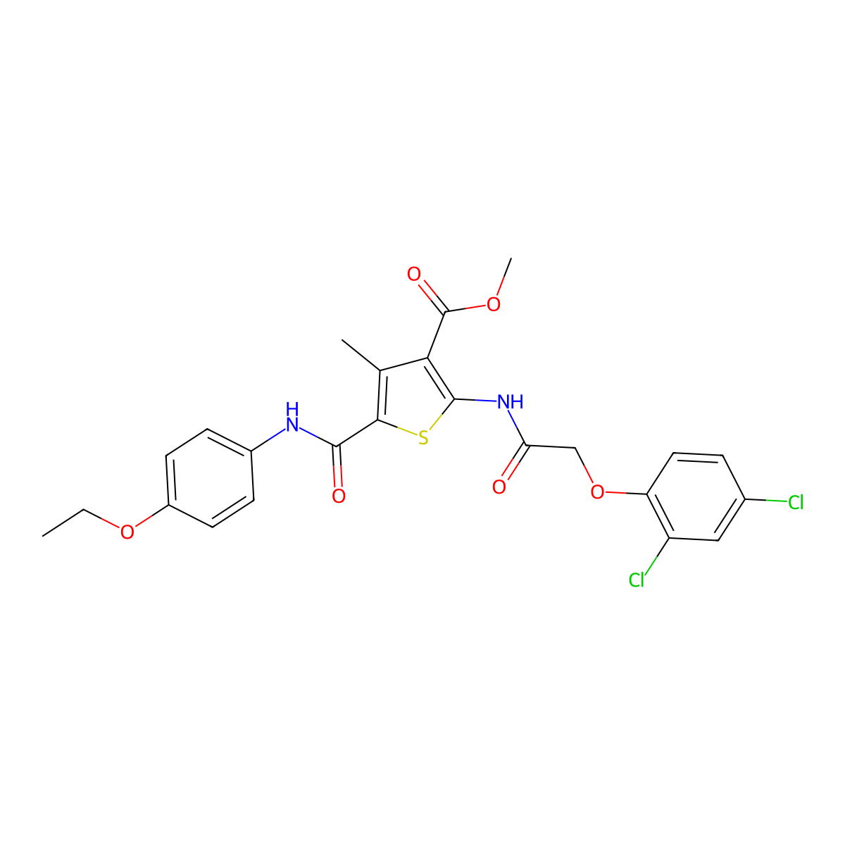 Methyl 2-(2-(2,4-dichlorophenoxy)acetamido)-5-((4-ethoxyphenyl)carbamoyl)-4-methylthiophene-3-carboxylate molecular structure, CAS 505095-40-9