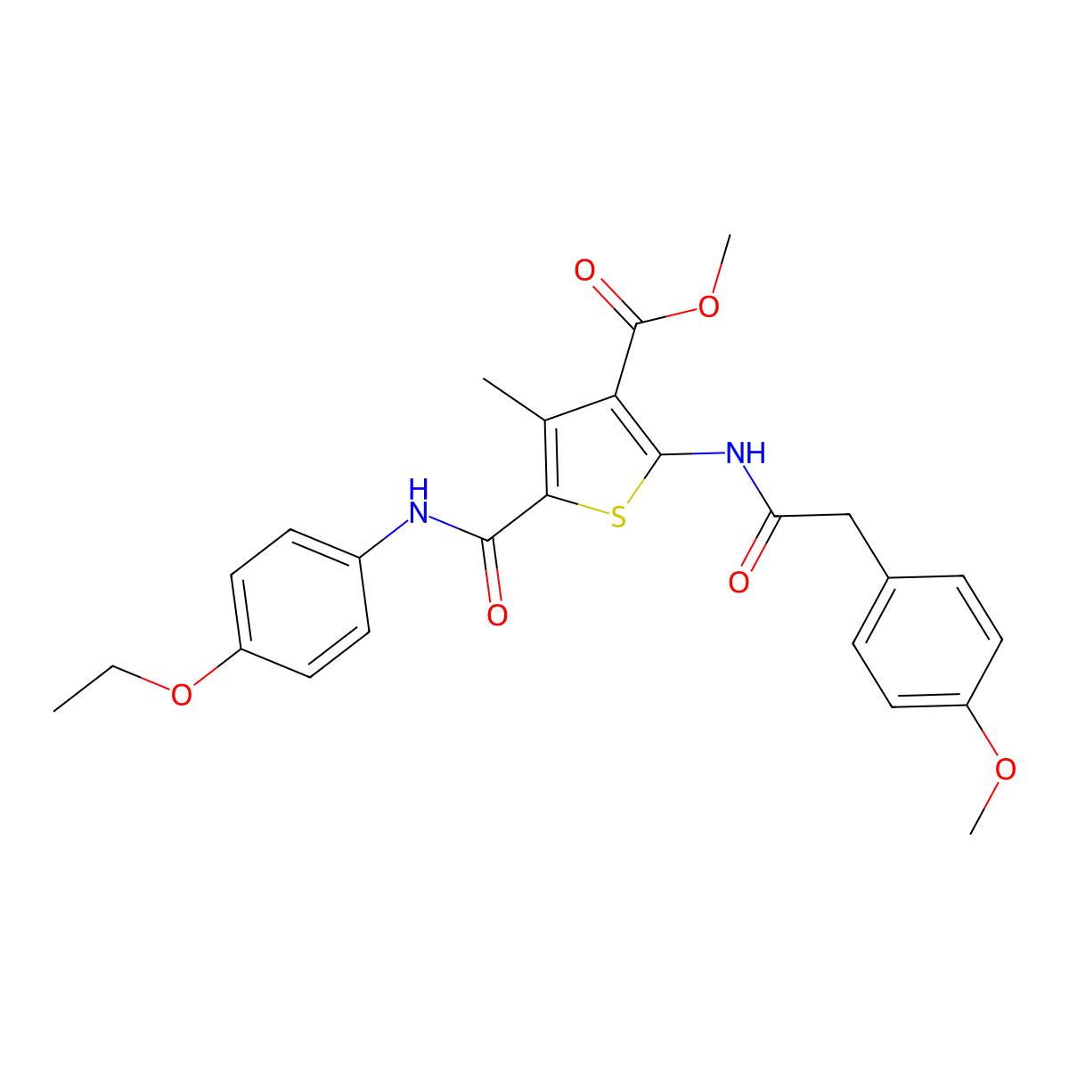 Methyl 5-((4-ethoxyphenyl)carbamoyl)-2-(2-(4-methoxyphenyl)acetamido)-4-methylthiophene-3-carboxylate molecular structure, CAS 505095-44-3