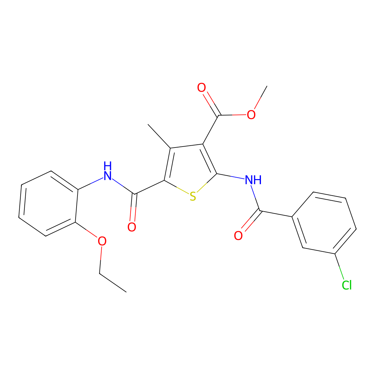 Methyl 2-(3-chlorobenzamido)-5-((2-ethoxyphenyl)carbamoyl)-4-methylthiophene-3-carboxylate molecular structure, CAS 505095-53-4