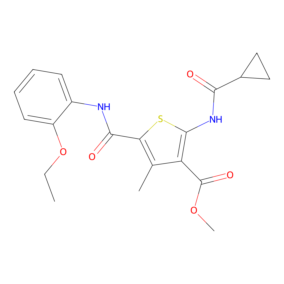 Methyl 2-(cyclopropanecarboxamido)-5-((2-ethoxyphenyl)carbamoyl)-4-methylthiophene-3-carboxylate molecular structure, CAS 505095-60-3