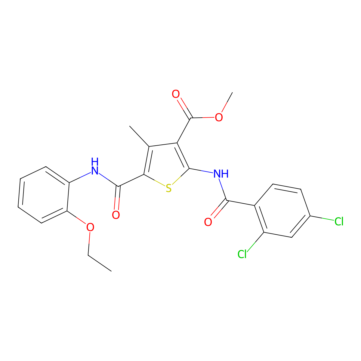 Methyl 2-(2,4-dichlorobenzamido)-5-((2-ethoxyphenyl)carbamoyl)-4-methylthiophene-3-carboxylate molecular structure, CAS 505095-81-8