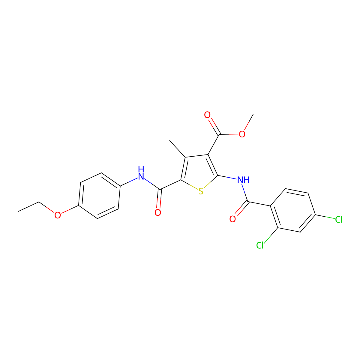 Methyl 2-(2,4-dichlorobenzamido)-5-((4-ethoxyphenyl)carbamoyl)-4-methylthiophene-3-carboxylate molecular structure, CAS 505095-97-6