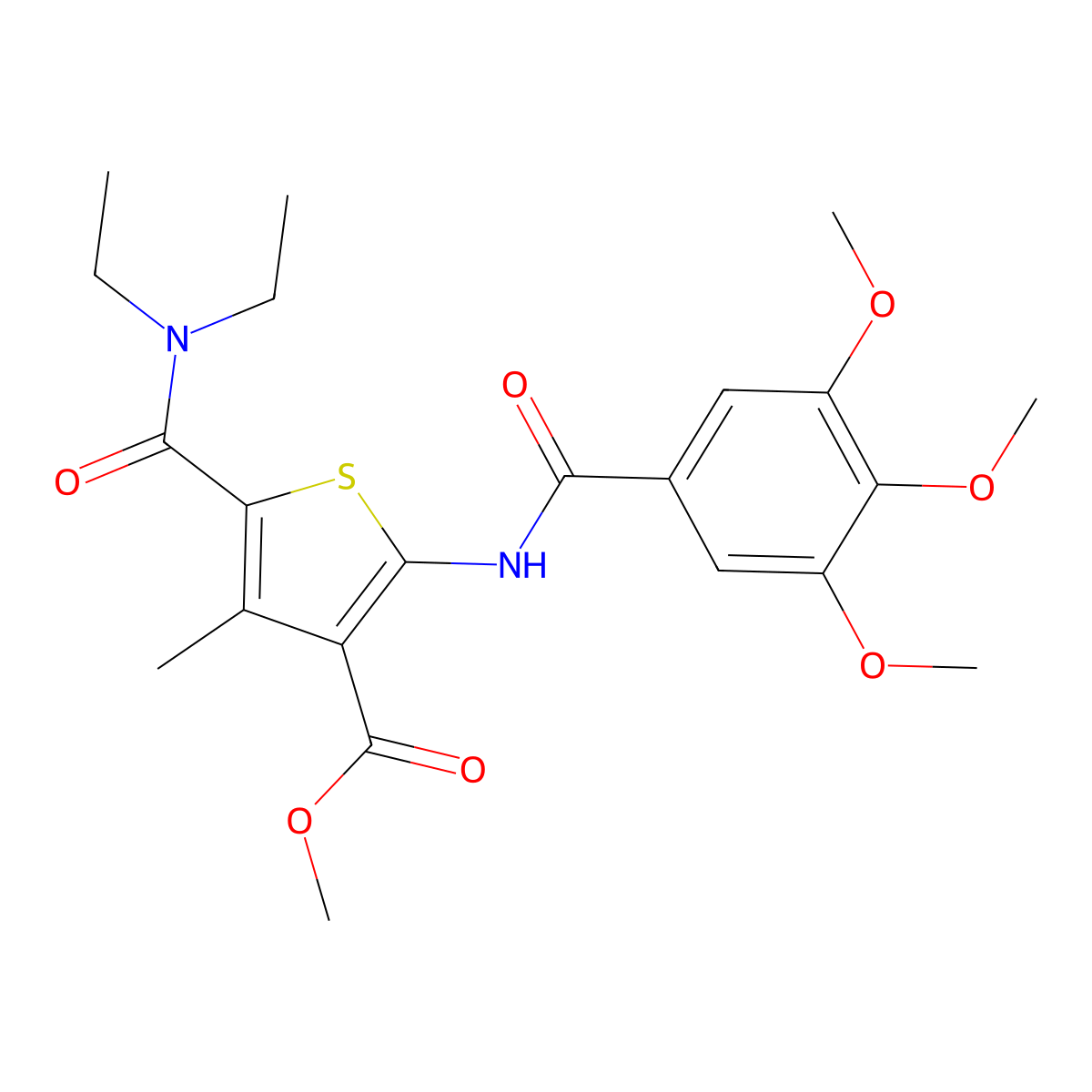 Methyl 5-(diethylcarbamoyl)-4-methyl-2-(3,4,5-trimethoxybenzamido)thiophene-3-carboxylate molecular structure, CAS 505096-31-1