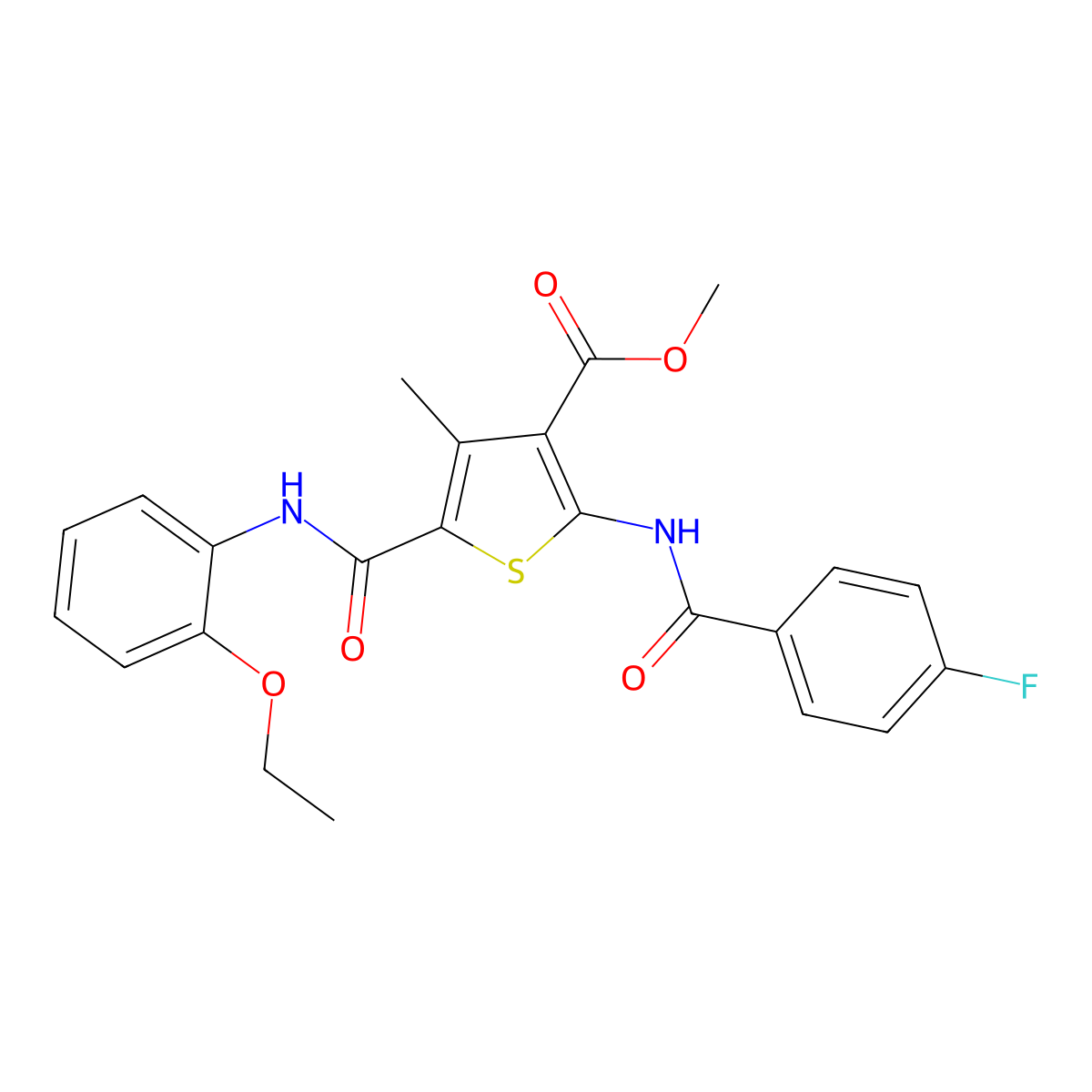 Methyl 5-((2-ethoxyphenyl)carbamoyl)-2-(4-fluorobenzamido)-4-methylthiophene-3-carboxylate molecular structure, CAS 505096-33-3