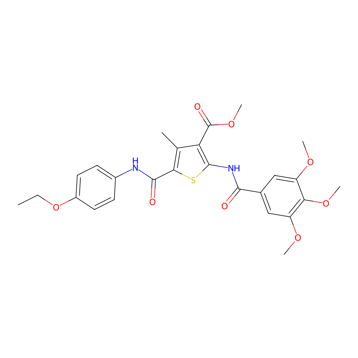 Methyl 5-((4-ethoxyphenyl)carbamoyl)-4-methyl-2-(3,4,5-trimethoxybenzamido)thiophene-3-carboxylate molecular structure, CAS 505096-35-5