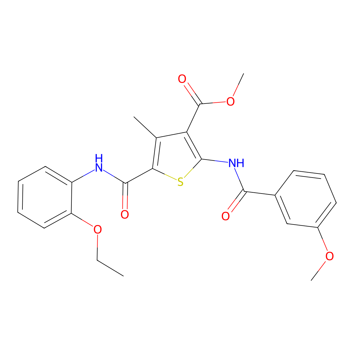 Methyl 5-((2-ethoxyphenyl)carbamoyl)-2-(3-methoxybenzamido)-4-methylthiophene-3-carboxylate molecular structure, CAS 505096-41-3