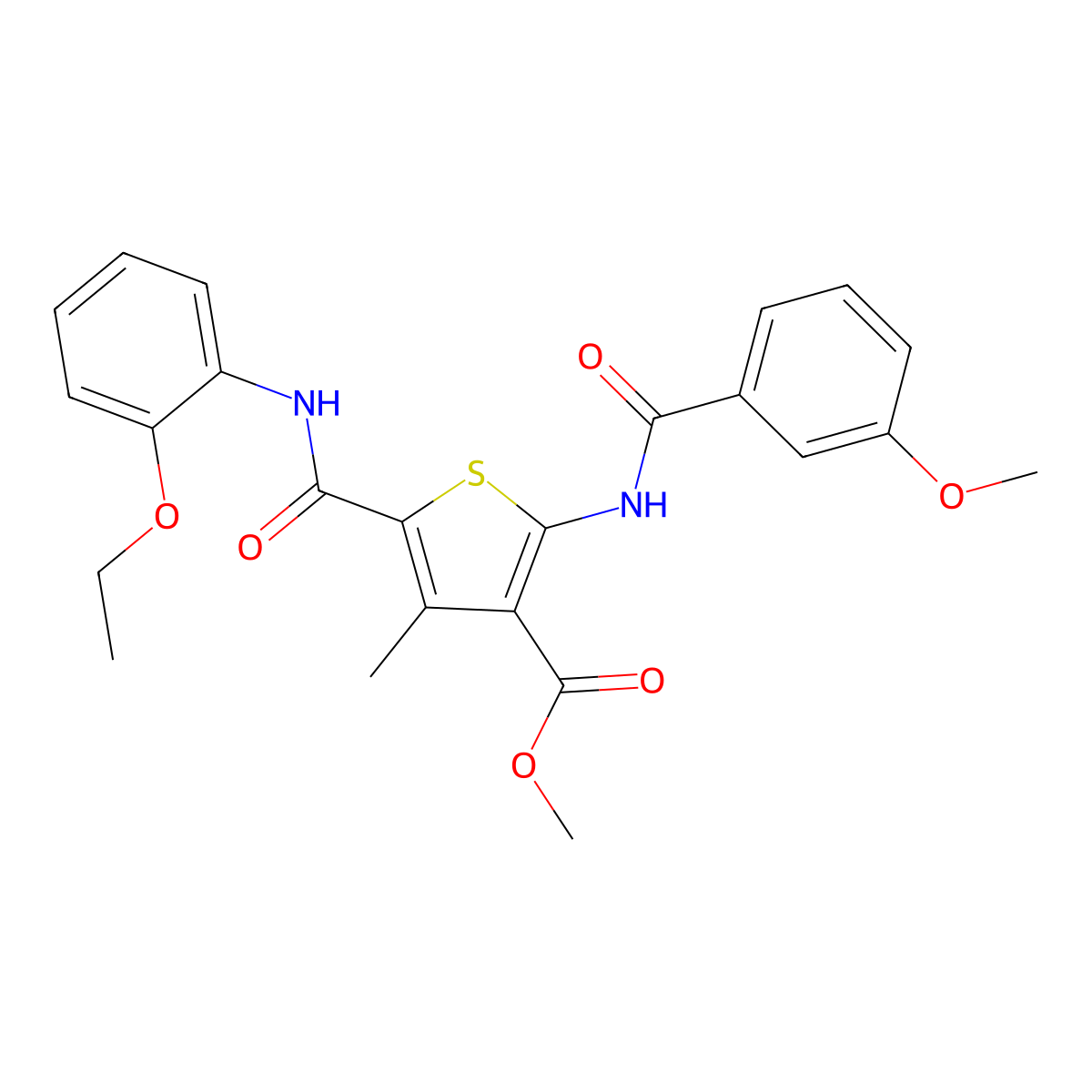 Methyl 5-((2-ethoxyphenyl)carbamoyl)-2-(3-methoxybenzamido)-4-methylthiophene-3-carboxylate molecular structure, CAS 505096-41-3