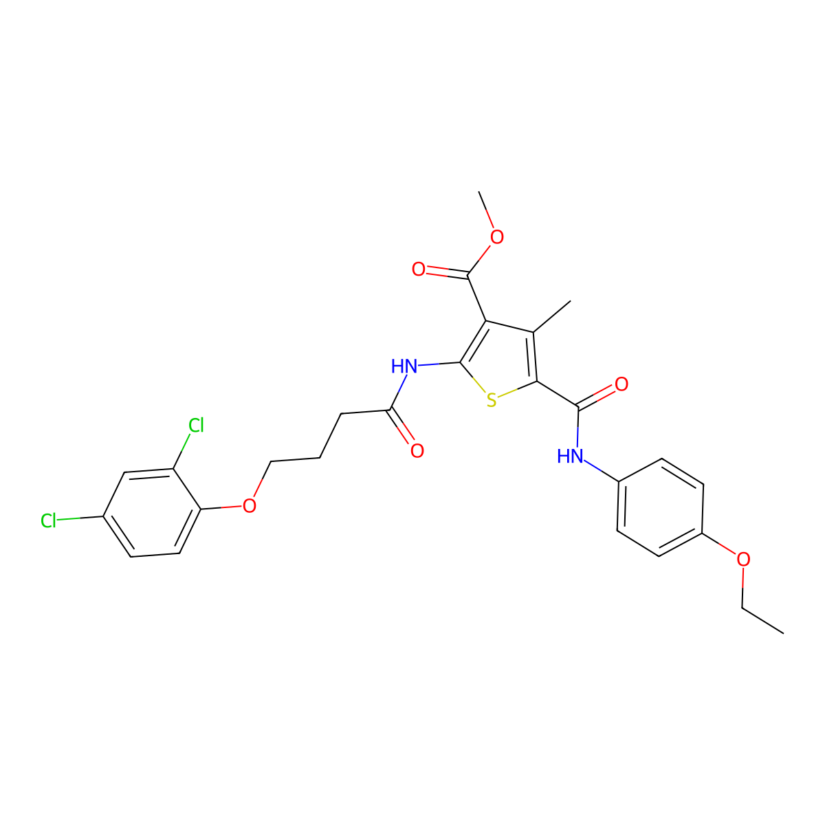 Methyl 2-(4-(2,4-dichlorophenoxy)butanamido)-5-((4-ethoxyphenyl)carbamoyl)-4-methylthiophene-3-carboxylate molecular structure, CAS 505096-63-9