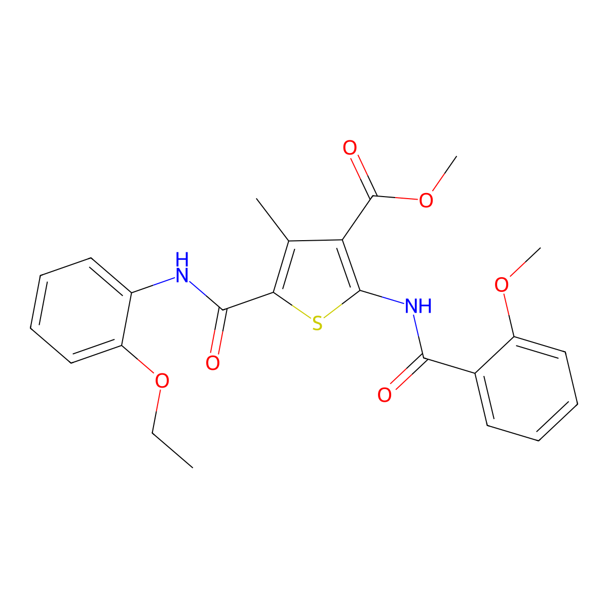 Methyl 5-((2-ethoxyphenyl)carbamoyl)-2-(2-methoxybenzamido)-4-methylthiophene-3-carboxylate molecular structure, CAS 505096-67-3