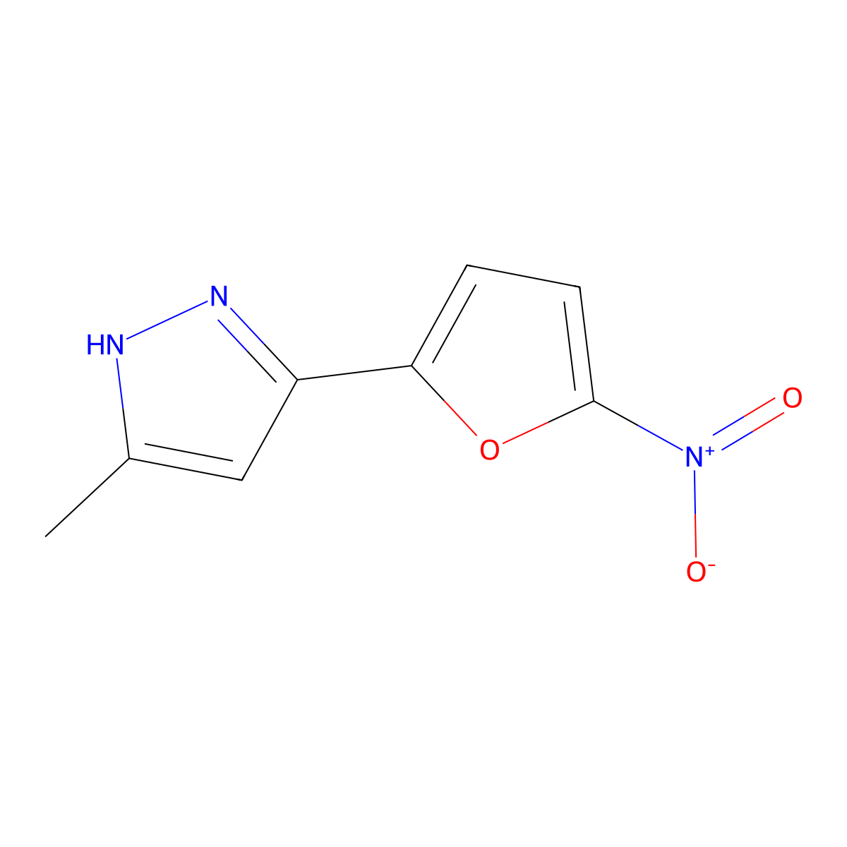 Pyrazole, 5-methyl-3-(5-nitro-2-furyl)- molecular structure, CAS 5052-75-5
