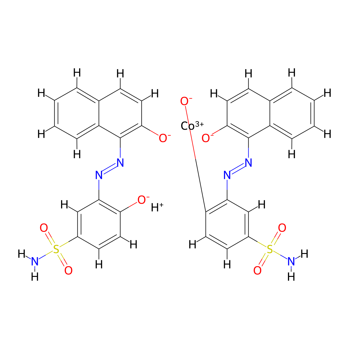Cobaltate(1-), bis(4-(hydroxy-kappaO)-3-(2-(2-(hydroxy-kappaO)-1-naphthalenyl)diazenyl-kappaN1)benzenesulfonamidato(2-))-, hydrogen (1:1) molecular structure, CAS 50525-57-0