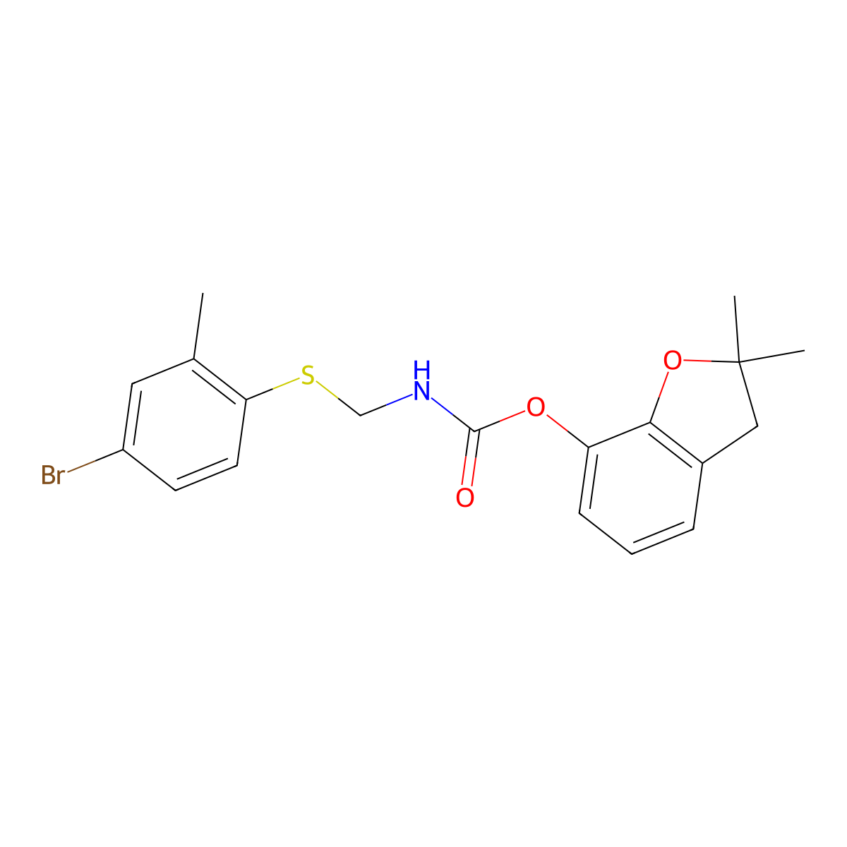 Carbamic acid, ((4-bromo-2-methylphenyl)thio)methyl-, 2,3-dihydro-2,2-dimethyl-7-benzofuranyl ester molecular structure, CAS 50539-75-8