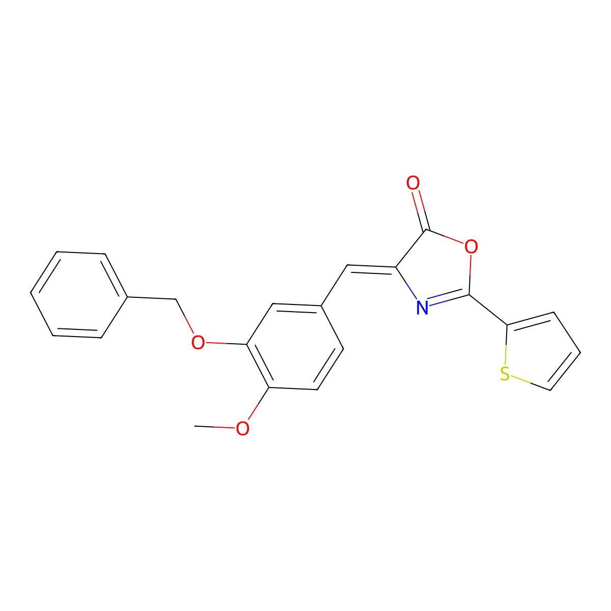 4-{[3-(Benzyloxy)-4-methoxyphenyl]methylidene}-2-(thiophen-2-yl)-1,3-oxazol-5(4H)-one molecular structure, CAS 5054-98-8