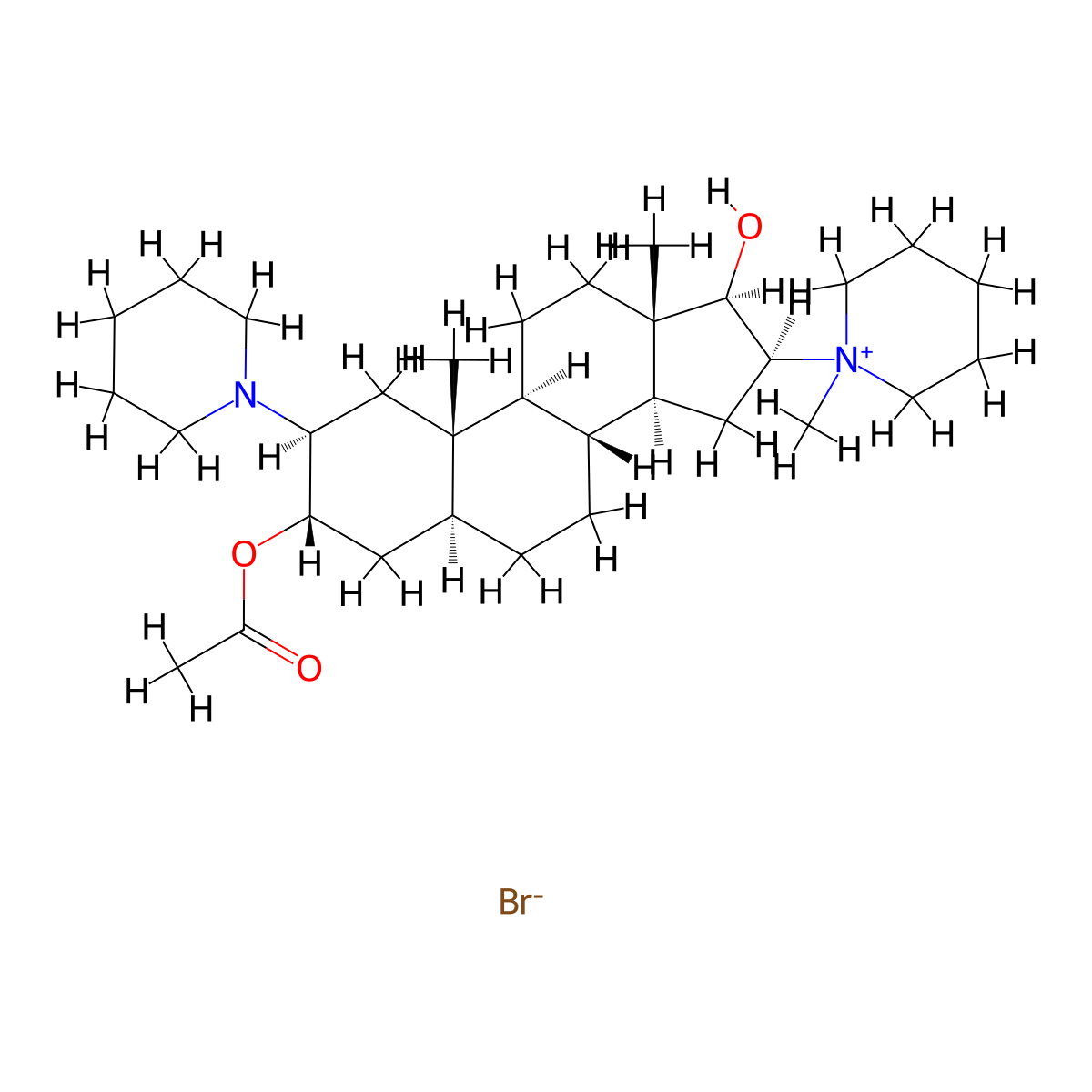Piperidinium, 1-((2beta,3alpha,5alpha,16beta,17beta)-3-(acetyloxy)-17-hydroxy-2-(1-piperidinyl)androstan-16-yl)-1-methyl-, bromide molecular structure, CAS 50587-95-6