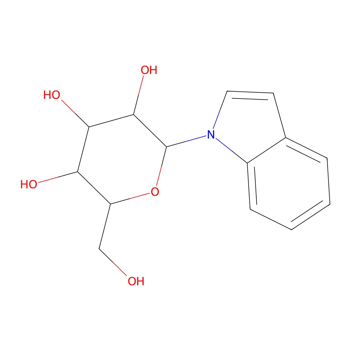 (3S,4S,5S,6R)-2-(hydroxymethyl)-6-(1H-indol-1-yl)tetrahydro-2H-pyran-3,4,5-triol molecular structure, CAS 5059-37-0
