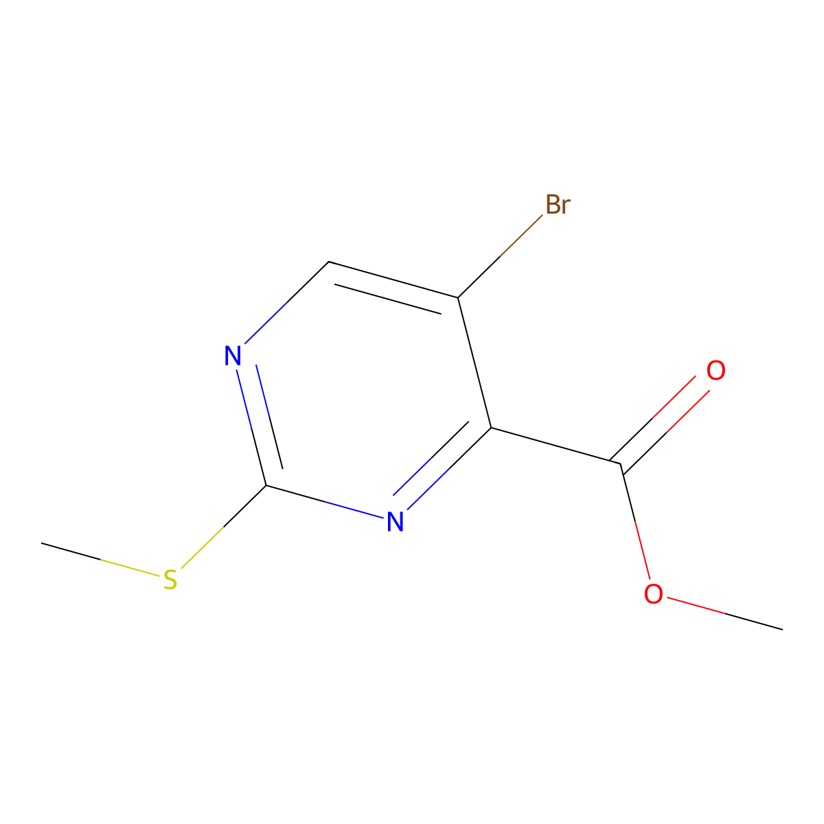 Methyl 5-bromo-2-(methylsulfanyl)pyrimidine-4-carboxylate molecular structure, CAS 50593-91-4