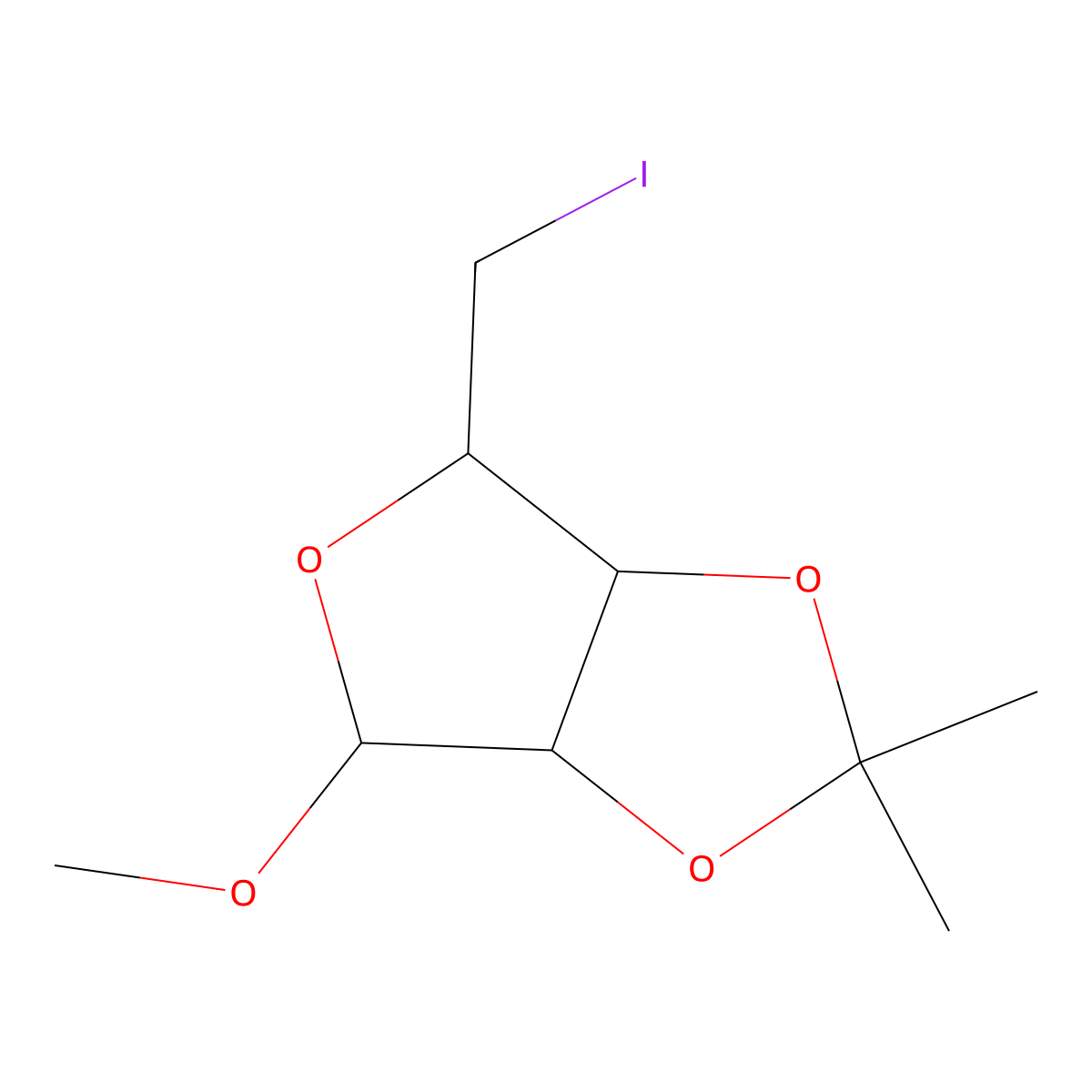 (3aS,4S,6aR)-4-(iodomethyl)-6-methoxy-2,2-dimethyltetrahydrofuro[3,4-d][1,3]dioxole molecular structure, CAS 50600-40-3