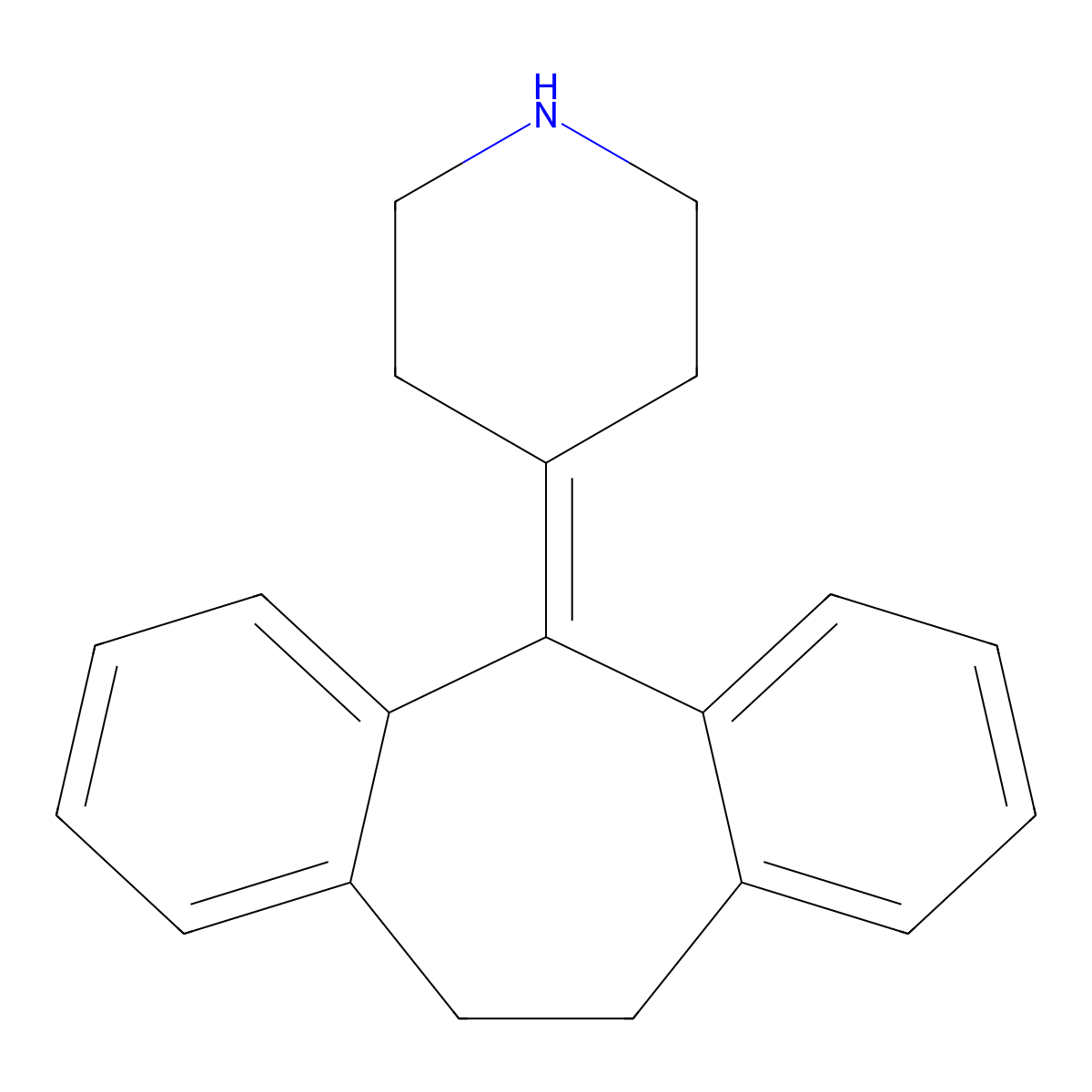 4-(10,11-dihydro-5H-dibenzo[a,d]cyclohepten-5-ylidene)piperidine molecular structure, CAS 50603-12-8