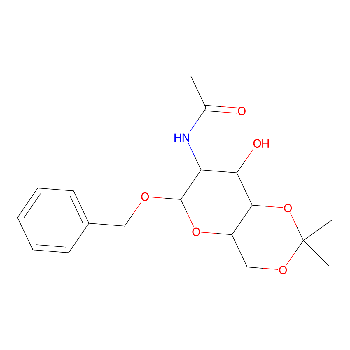 Benzyl 2-acetamido-2-deoxy-4,6-O-isopropylidene-B-D-glucopyranoside molecular structure, CAS 50605-12-4