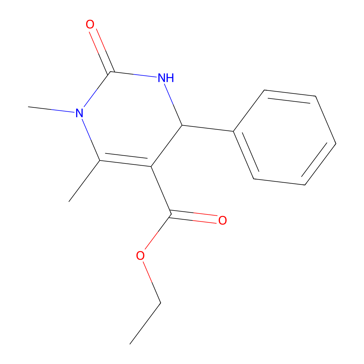 Ethyl 1,6-dimethyl-2-oxo-4-phenyl-1,2,3,4-tetrahydropyrimidine-5-carboxylate molecular structure, CAS 50628-42-7