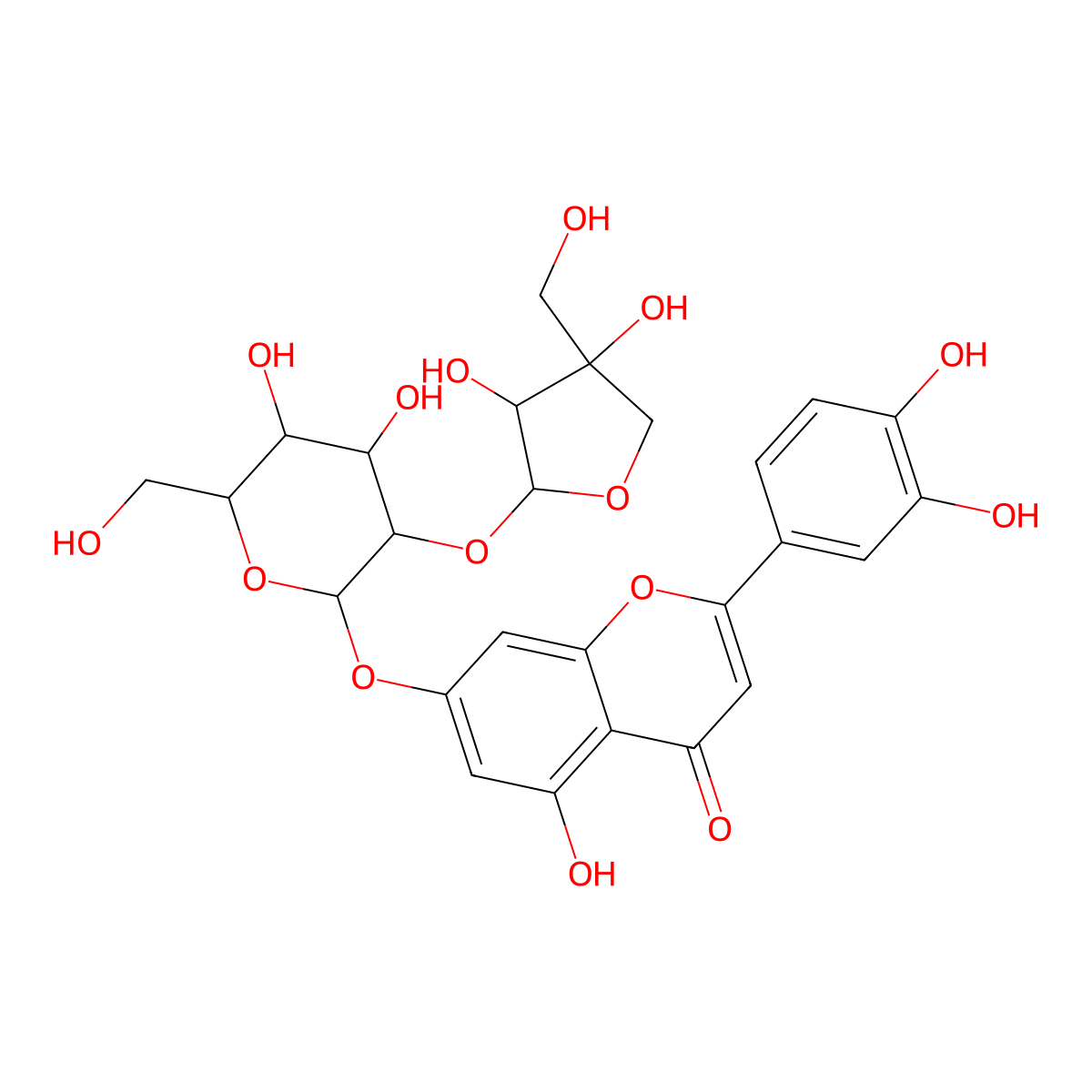 Luteolin 7-O-(2-(beta-D-apiofuranosyl)-beta-D-glucopyranoside) molecular structure, CAS 506410-53-3