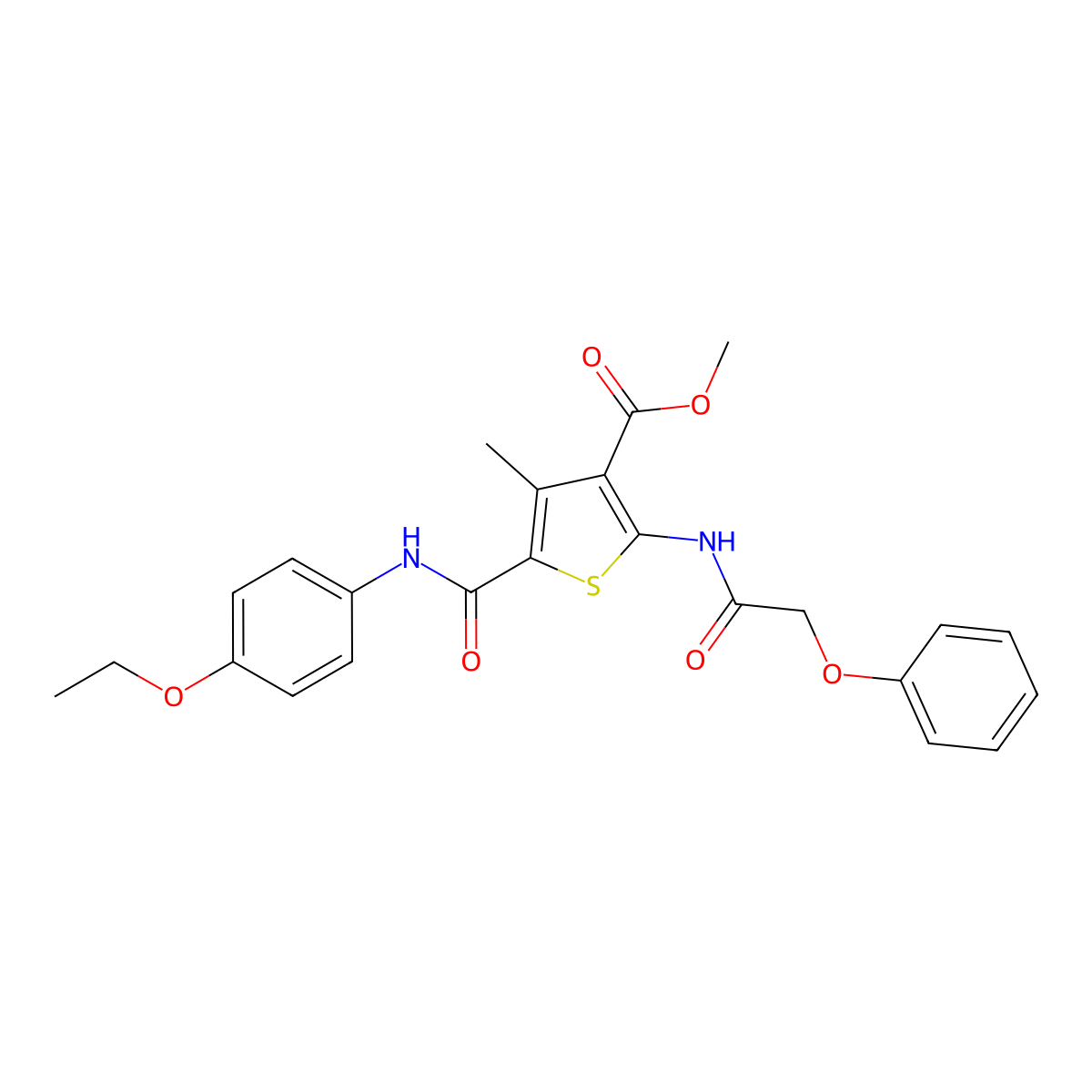 Methyl 5-((4-ethoxyphenyl)carbamoyl)-4-methyl-2-(2-phenoxyacetamido)thiophene-3-carboxylate molecular structure, CAS 506416-57-5