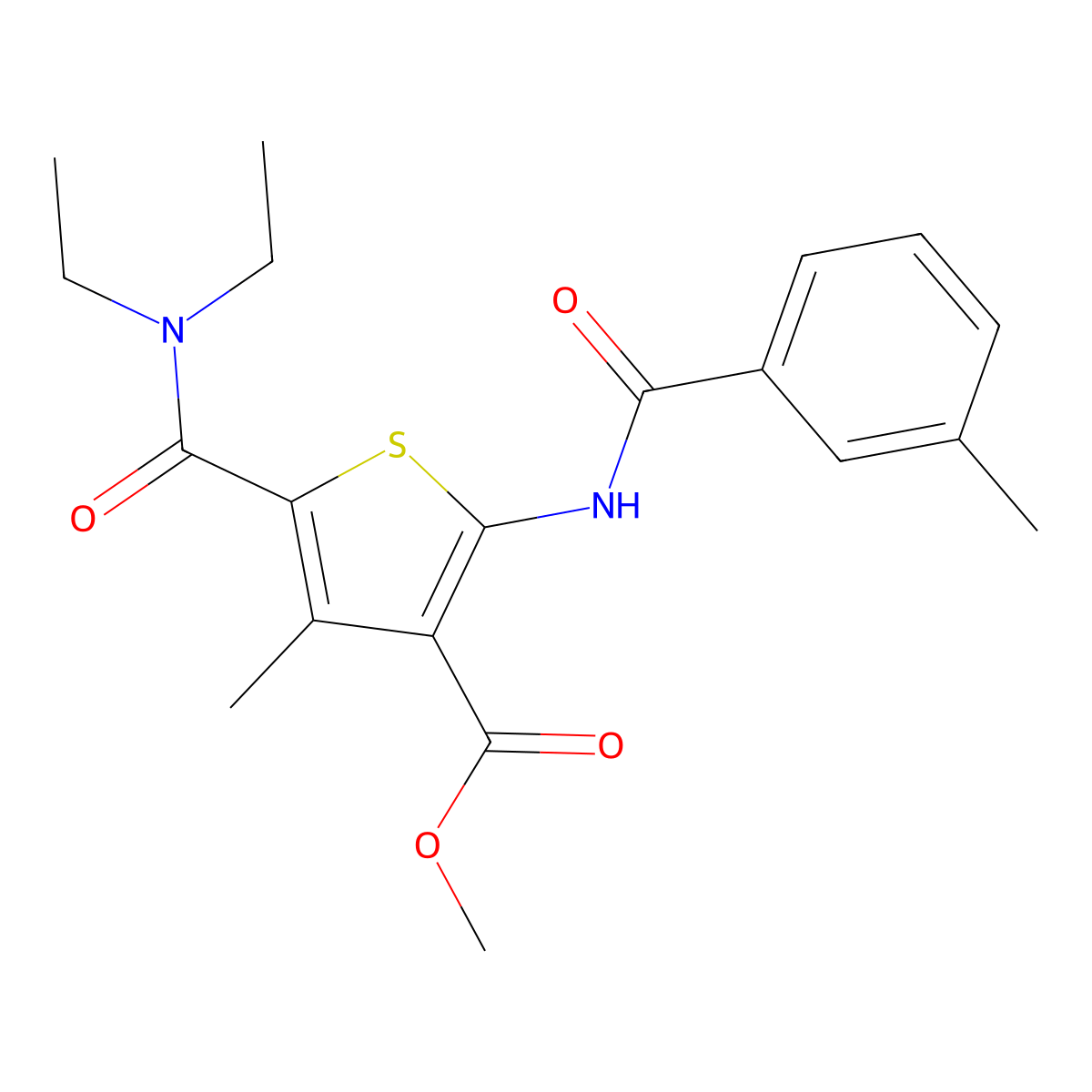 Methyl 5-(diethylcarbamoyl)-4-methyl-2-[(3-methylbenzoyl)amino]thiophene-3-carboxylate molecular structure, CAS 506416-60-0