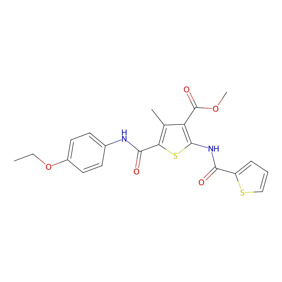 Methyl 5-((4-ethoxyphenyl)carbamoyl)-4-methyl-2-(thiophene-2-carboxamido)thiophene-3-carboxylate molecular structure, CAS 506416-62-2