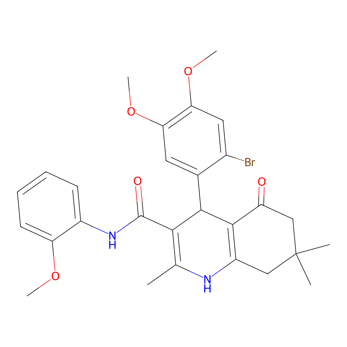 4-(2-bromo-4,5-dimethoxyphenyl)-N-(2-methoxyphenyl)-2,7,7-trimethyl-5-oxo-1,4,5,6,7,8-hexahydro-3-quinolinecarboxamide molecular structure, CAS 506418-51-5